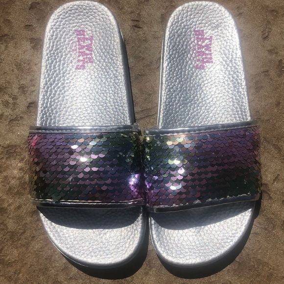 silver sequin slides